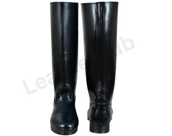 Black Leather Long Boots With Hobnails, Horseback Riding Boots, Marching Boots Army, Black Leather Long Boots | Horse Riding Boots