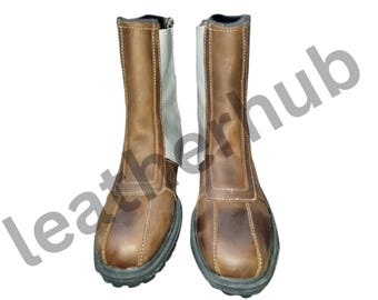 The Mandalorian Custom Mando Boots Star Wars, Mandalorian Boots Weiß und Braun Benutzerdefinierte Schuhe Braun Beunruhigt Leder Cosplay Boots Handgemacht