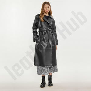 Handmade Lambskin Leather Trench Coat: Women&#39;s Long Black Overcoat