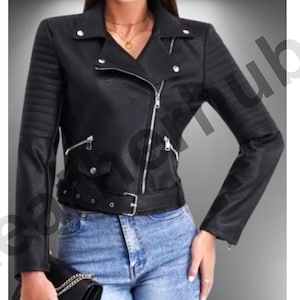 Lambskin Leather Biker Jacket: Women&#39;s Slim Fit Black Bomber