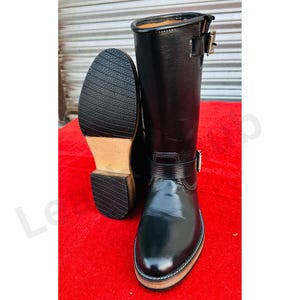 Handmade Engineer Boots For Men&#39;s, Black Leather Engineer Boots, Handmade Engineer Boots Men, Men Buckle Motorcycle Rider Boots Gift For Him