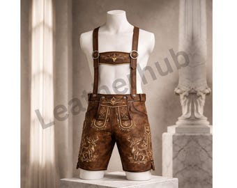 Men’s Bavarian Lederhosen Shorts, Oktoberfest Suede Leather Shorts, Traditional German Outfit, Alpine Festival Costume, Beer Festival Wear