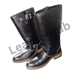 Handmade Engineer Boots Men, Handmade Engineer Boots For Men&#39;s, Black Leather Engineer Boots, Men Buckle Motorcycle Rider Boots Gift For Him