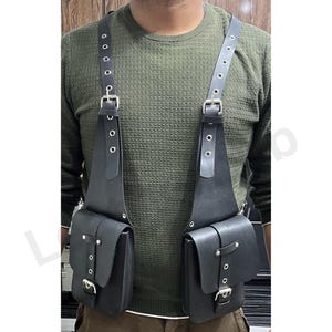 Leather Festival Bag, Real Leather Shoulder Bag, Chest Bag, Leather Men&#39;s Harness Bag ,Leather Motorcycle Bag Vest, Leather Holster Bag