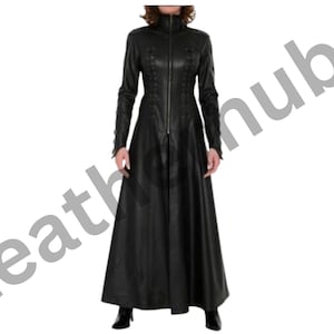 Women’s Black Leather Trench Coat, Handmade Leather Long Coat Black Leather Trench Coat Women Genuine Leather Catsuit Long Coat Gift For Her