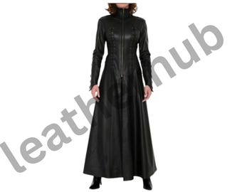 Handmade Lambskin Leather Trench Coat: Women's Long Black Coat