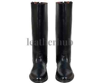 Handmade German Officer Leather Pointed Toe Boots, Pointed Toe Military Style With Zipper, Military Boot, Horse Riding Boot, Officer Boot