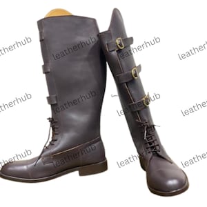 Riding Boots, Brown Leather Horse Riding Boots With Three Buckles, Handmade Tall Horse Riding Boots, Men Real Leather Long Boots