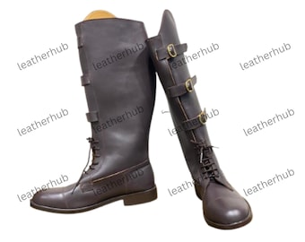 Handmade Brown Leather Riding Boots: Buckled Tall Equestrian Boots