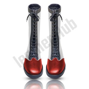 Men’s Red White Black Long Leather Wrestling Shoes, Custom Wrestling Footwear, Pro Wrestling Long Boots, 100% Original Leather