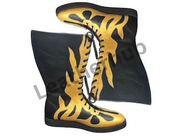 Handmade Leather Wrestling Boots: High-Top Design