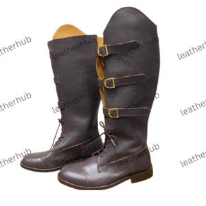 Brown Leather Horse Riding Boots With Three Buckles, Riding Boots Men, Handmade Tall Horse Riding Boots, Men Real Leather Long Boots