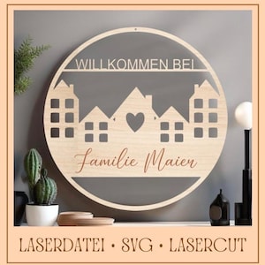 Laserbestand teken deurteken krans cadeau lasergesneden SVG-bestanden raamdecoratie lasersnijden welkom gepersonaliseerd huwelijk