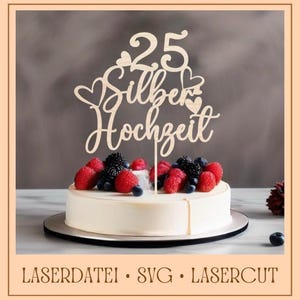 File laser torta plug torta argento anniversario di matrimonio 25 anni regalo di nozze taglio laser file SVG segno di taglio laser vettoriale