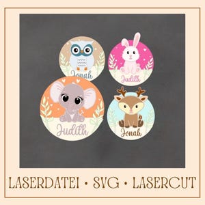 Laserbestand 3D babynaam verjaardag decoratie lasergesneden SVG-bestand ronde teken deur krans Eenvoudig sjabloon vectorbestand hout lasersnijden