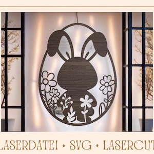 File laser segno porta segno Pasqua primavera coniglietto ghirlanda file plotter taglio laser file SVG set decorazione della finestra taglio laser Benvenuto