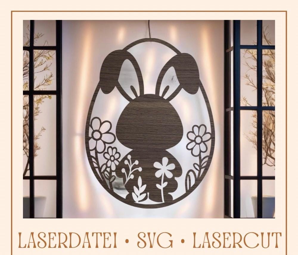 Oster Türschild Kranz Aus Holz – Happy Easter Mit Häschen & Blumen (34,5x28,6 Cm)