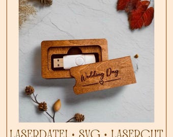 Instant digital download - Laser pdf Lightburn file, gift box for a USB flash drive. Laser cut files and vector files.