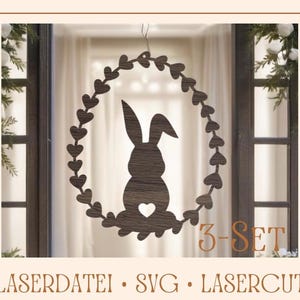 Laserdatei Schild Türschild Ostern Frühling Hase Kranz Plotterdatei Laser cut SVG Datei Set Fensterdeko Laserschneiden Herzlich Willkommen
