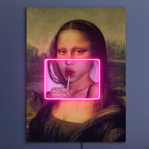 Mona Lisa Leuchtreklame, Mona Lisa Lollipop Schild, Mona Lisa Poster Druck, Mona Lisa Pop Art Kunstwerk, Gemälde Neon Schild, Mona Lisa Kunst Dekor