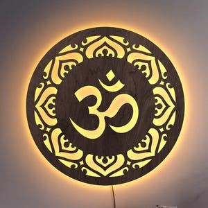 Om neon sign, Om light decor, Om led sign, Mandala led light, Om symbol wall art,  Om sign wooden, Yoga sign decor, Meditation light lamp