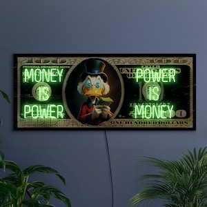 Money neon sign, Money is power neon sign, Dollar neon sign, Money pop art artwork, Scrooge neon sign, Scrooge dollar decor, Money art decor