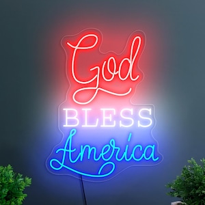 God bless America neon sign, 4th of July neon sign, USA neon sign, Independence Day sign decor, Patriotic neon sign, America wall art decor