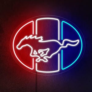 Ford Mustang neon sign, Ford Mustang logo lighted, Garage neon sign decor, Mustang gift, Car logo sign decor, Ford Mustang wall art decor