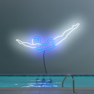 Retro diver neon sign, Girl diver neon sign decor, Swimmer neon sign, Home pool neon sign, Swimming pool sign, Home pool wall art decor