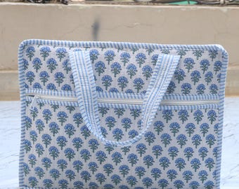 Personalisierte, gesteppte Laptoptasche aus Baumwolle, Aktentasche mit individuellem Namen, Tasche mit Blumenmuster