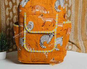 Handmade Quilted Cotton Backpack: Jungle Print School and college Bag.