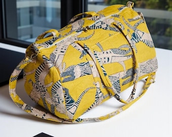 Yellow Kantha Cotton Weekender Bag | Quilted Travel Duffle Tote, Handmade Bag