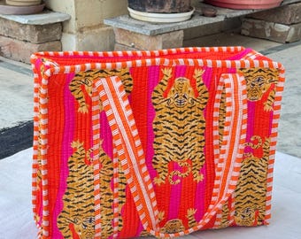 Handmade Tiger Print Quilted Cotton Tote Bag: Travel Beach Shopper, Bridesmaid Gift