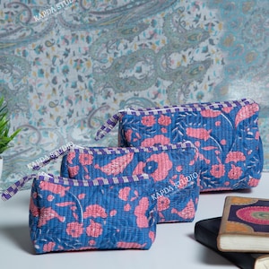 Quilted Cotton Toiletry Bag Set: Hand-Block Print Travel Organizer