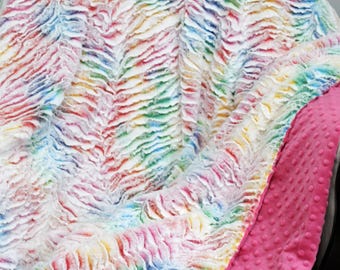 Adult Minky Blanket, Zebra Minky Blanket, Vibrant Prism Minky Adult Throw Blanket, Minky Blanket Adult, Gifts for Mom