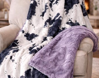 Adult Minky Blanket, Cow Print Movie Night Blanket, Soft Plush Couch Throw, Western Cow Blanket, Cozy Sofa Blanket