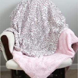 Adult Minky Blanket | Pink Leopard Minky Blanket, Blush Leopard Plush Throw Blanket, Ultra Soft Luxury Couch Throw, Cozy Gift Blanket