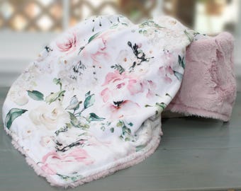 Pink Floral Minky Blanket, Adult Throw Blanket, Minky Blanket Adult, Gifts for Mom, Floral Blanket