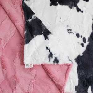Adult Minky Blanket, Cow Minky Blanket, Adult Throw Blanket, Gifts for Mom, Western Blanket, Pink Minky Blanket, Business Gifts
