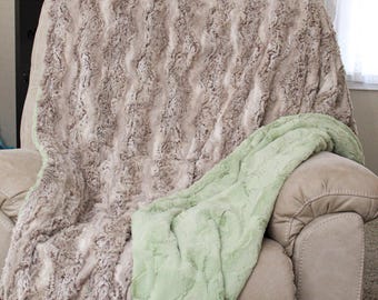 Wild Rabbit Adult Minky Blanket | Luxury Faux Fur Adult Throw | Ultra Soft Couch Blanket | Cozy Gift for Her | Neutral Home Decor