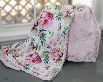 Spring Floral Minky Blanket, Adult Throw Blanket, Minky Blanket Adult, Gifts for Mom, Floral Blanket