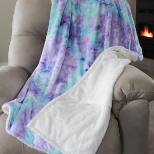 Adult Minky Blanket, Mermaid Minky Blanket, Purple Blue tie-dye Blankets, Adult Throw Blanket, Gifts for mom