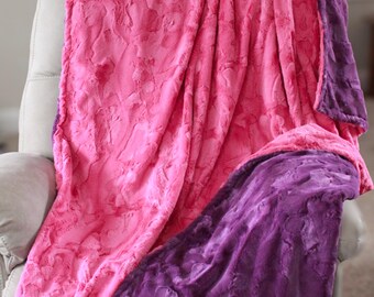 Hot Pink & Purple Minky Blanket | Luxury Plush Throw Blanket | Ultra Soft Couch Blanket | Teen Girl Gift | Cozy Adult Bedding