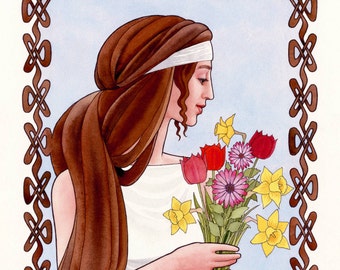 The Four Seasons II - Spring. Goddess art, watercolor, painting, winter decor, snow, archival art print.