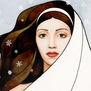 The Four Seasons II Winter. Goddess art, watercolor, painting, winter decor, snow, archival art print. image 2