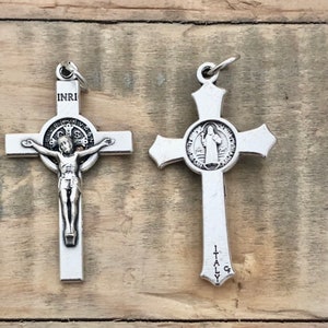 Set of 4 St Benedict 2-sided Die-Cast Italian Rosary Crucifix - 1  1/2" - Rosary Crucifix