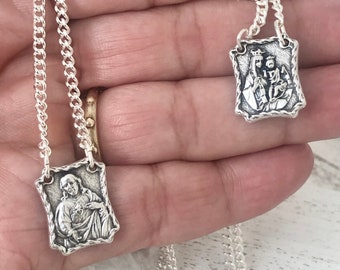 Scapulars, Oxidized Silver, Die Cast Oxidized Silver Scapular, Scapular Necklace