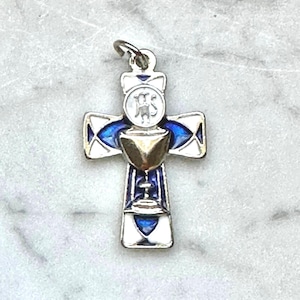 First Communion Cross: Blue & White Enamel Chalice, Set of 2