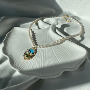 Victorian Freshwater Pearl Necklace: Vintage Pendant, Gold Plated