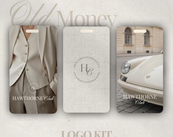 Old Money Logo For Clothes | Premade & Editable in Canva | 3 Logos, Beige Color Palette, Brand Identity | Elegant Brand Kit Small Business